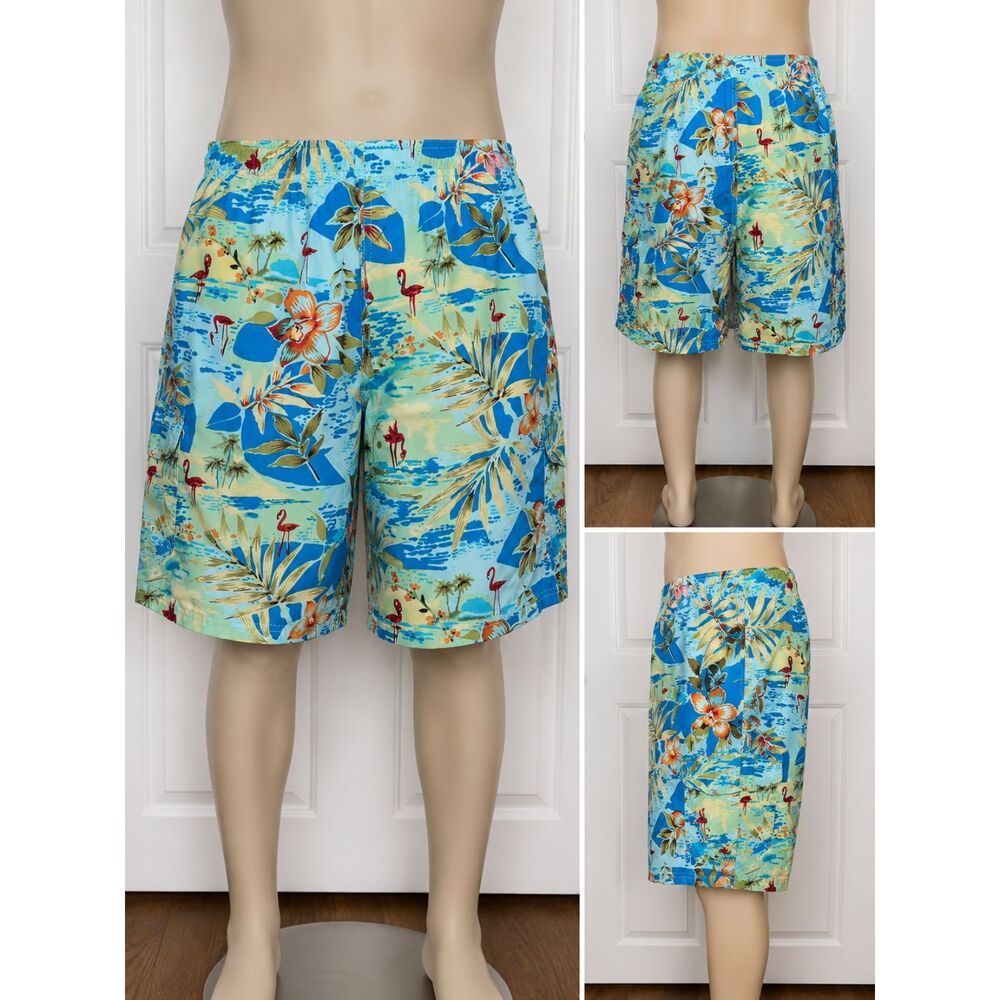 Sugar Reef Men’s Tropical Flamingo Swim Trunks Board Shorts XL